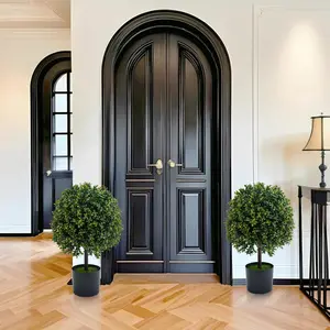 【Christmas Gift】Artificial Topiary Trees Set of 2  Fake Topiary Boxwood Ball Tree with Fruits  Faux Shrubs Plants Green Decor Indoor Porch Garden Decorative Plastic