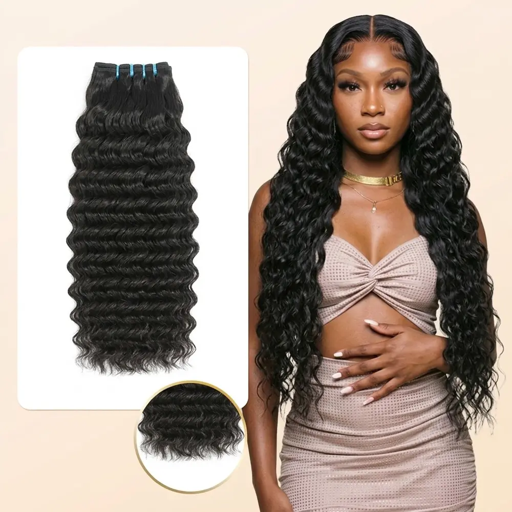 JIN Beauty Curly Unprocessed Vietnam Raw Human Hair Bundles Virgin Human Hair 30 inch Double Drawn Thick Ends Deep Wave Ultra-Flat Seamless Double Weft Quick Weave Extensions 1/3 Bundles raw hair vendor