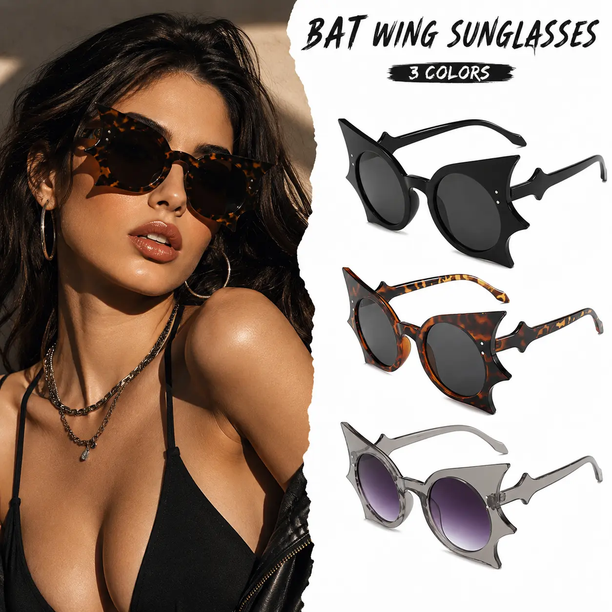 Halloween Themed Bat Design Sunglasses, Fashionable Sunglasses for Women & Men, Fashion Accessories for Party, Daily Clothing Decor - MM2