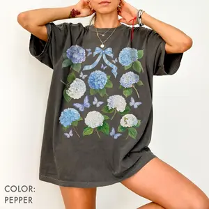 Blue Hydrangea Shirt Comfort Colors, Coquette Hydrangea Flower Shirt, Blue Floral Tee, Cottagecore Garden Shirt, Botanical Wildflower Shirt