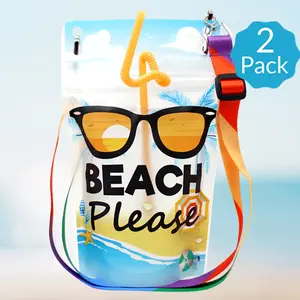 Beach Please NeckSip Wearable Drink Pouches (16oz / 2-pack / Beads or Lanyards) Free Your Hands! Perfect for Parties, Festivals, Vacations, Concerts, Picnics, Gifts, Beaches, BBQs, Tailgating. (USA Made / Fast Shipping)