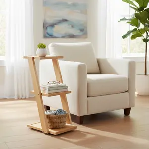 19"H 3-Tier Foldable Shelf - Wooden Organiser for Room Decor, Ideal for Plants and Floral Arrangements