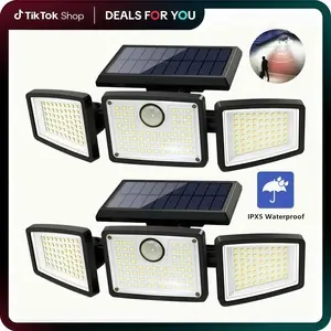 (2 Packs) Solar Outdoor Lights 2500LM 210LED SecurityLights,3 Heads Dimmable SpotLights with 3Modes,IP65 Waterproof