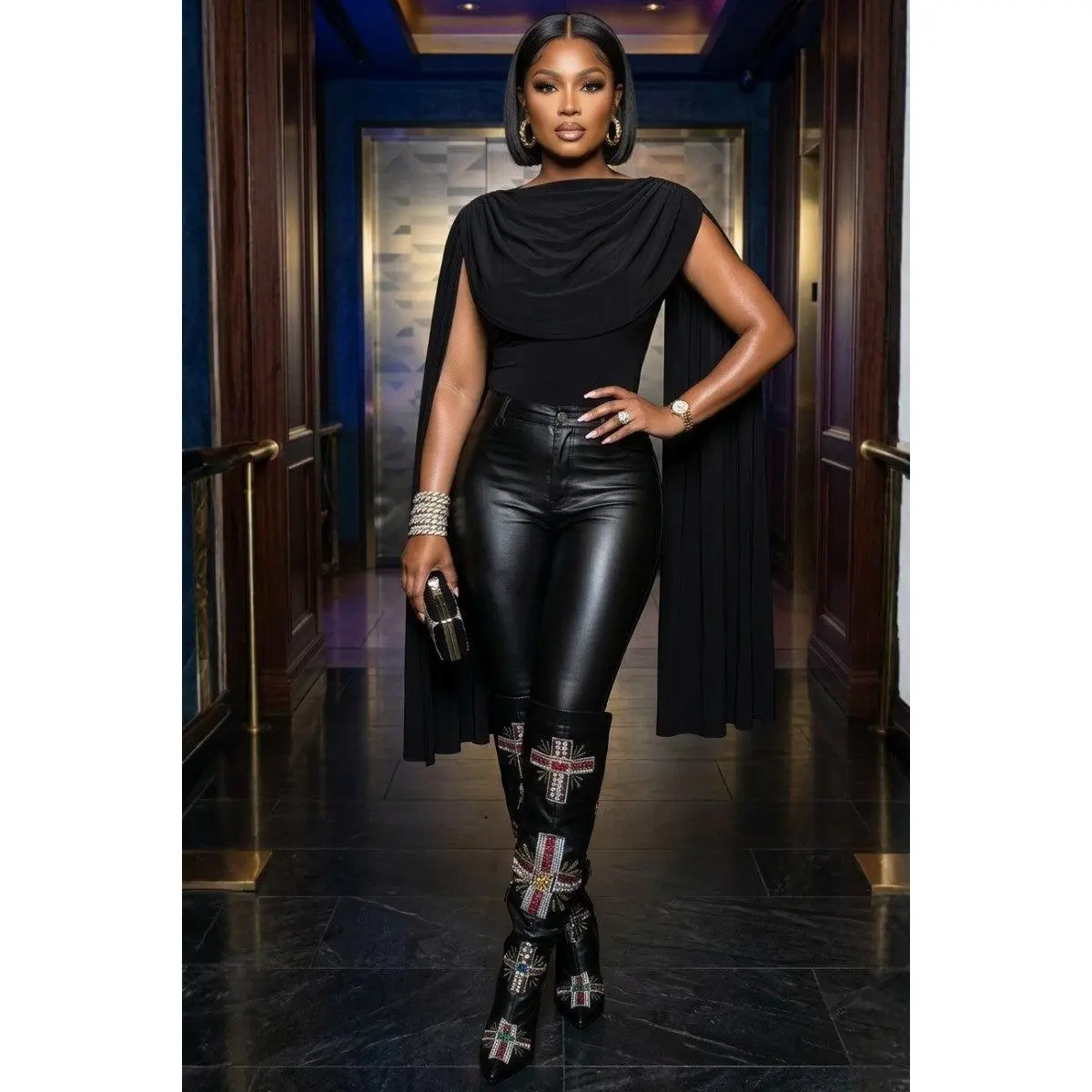 Onyx Cape Bodysuit