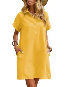 ZEAGOO  Women's Cotton Shirt Dress Summer Casual Short Sleeve Button Down Beach Cover Up Shirts with Pockets