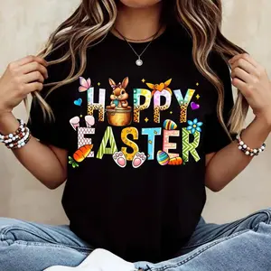 Happy Easter Bunny And Eggs T-Shirt White Happy Easter With Bunny Carrot And Egg Design For Spring Celebration