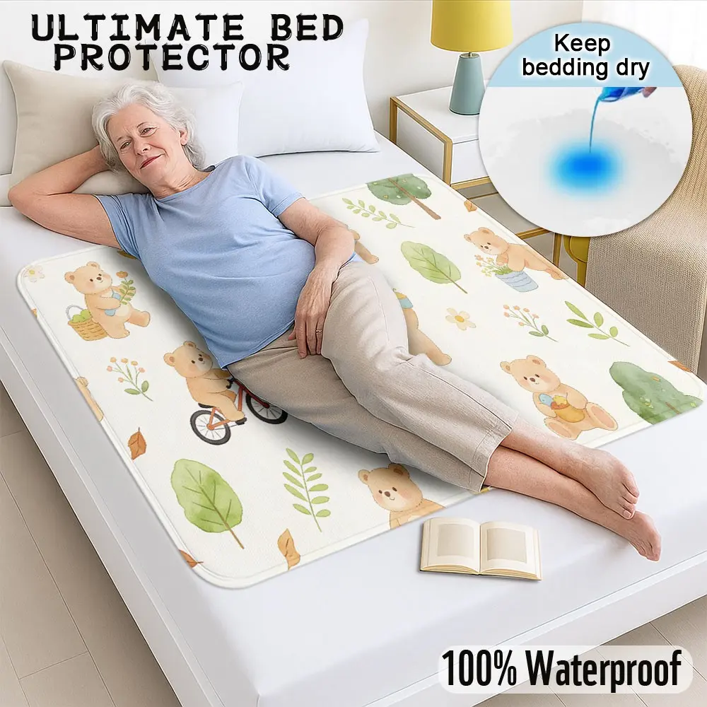 1pc Forest Bear Print Waterproof Mattress Protector, Reusable and Washable, Suitable for Bedroom, Sofa, Pet Bed, Home Protection