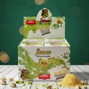 Dubai Iconic Chocolate Pistachio Kunafa No Added Sugar Chocolate Box Pack of 12 200g Bars