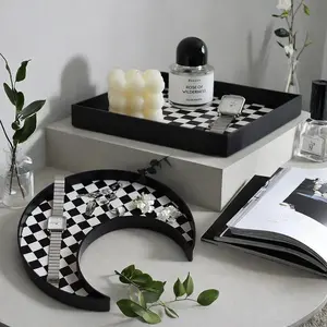 Checkerboard Pattern Storage Tray, 2 Counts/set Jewelry Perfume Storage Box, Desktop Makeup Organizer, Home Organizer for Bathroom, Bedroom, Living Room, Bathroom Decor Supplies