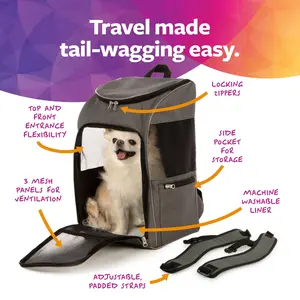 TrustyPup Medium Cat & Dog Travel Pet Backpack Gray 16 lb Limit with Secure Top and Front Zipper for Easy Access