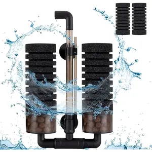 Sponge Filter, Aquarium Filter Double Sponge Replaceable Media with 4 Biochemical Sponges and 1 Bag of Filtered Ceramic Balls Ultra Quiet Filter Fish Tank (S/M)