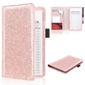 Server Books for Waitress, Guest Book Note Pad, Cute Pocket Leather  Organizer Wallet,  Check Bill Receipt Holder Presenter, Waiter Accessories Fit Server Apron- Glitter Rose