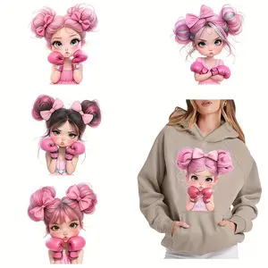 Boxing Girl Pattern Iron-on Heat Transfer Patches, 6 Counts/set DIY Vinyl Decals for T-shirts, Jeans, Masks & Backpacks, Durable DTF Fabric Appliques