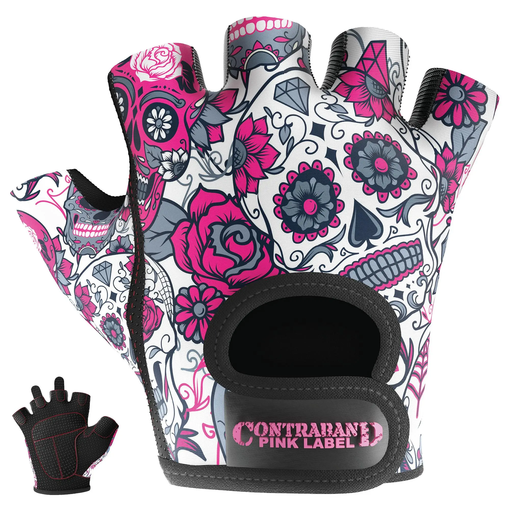 Contraband Pink Label 5237 Womens Design Series Sugar Skull Lifting Gloves (Pair)