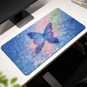 LIVEKEY Butterfly & Strawberry Town Gaming Mouse Pad - Non-Slip Rubber Base, Precise Control, Stitched Edges for Durability, Cute Aesthetic Desk Mat for Office & Gaming Use