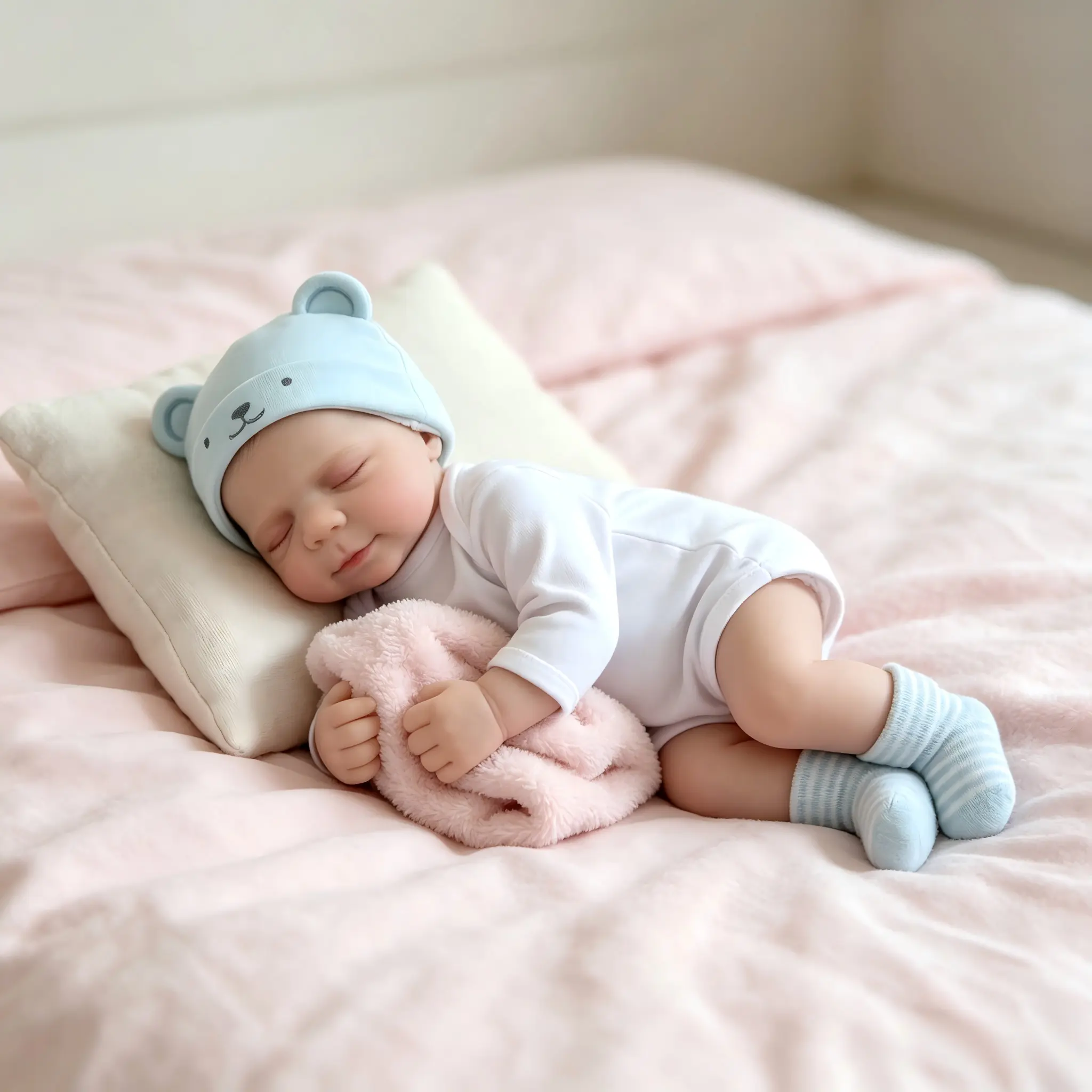 18" Pascale Newborn Baby Doll Set - Hand-Painted Face, Pink Magnetic Pacifier, Knit Sweater, Bottle, Diaper, Birth Certificate, Unisex Gift Ready Collectibles for 3+ Years Kids Gifting (Birthday/Christmas)