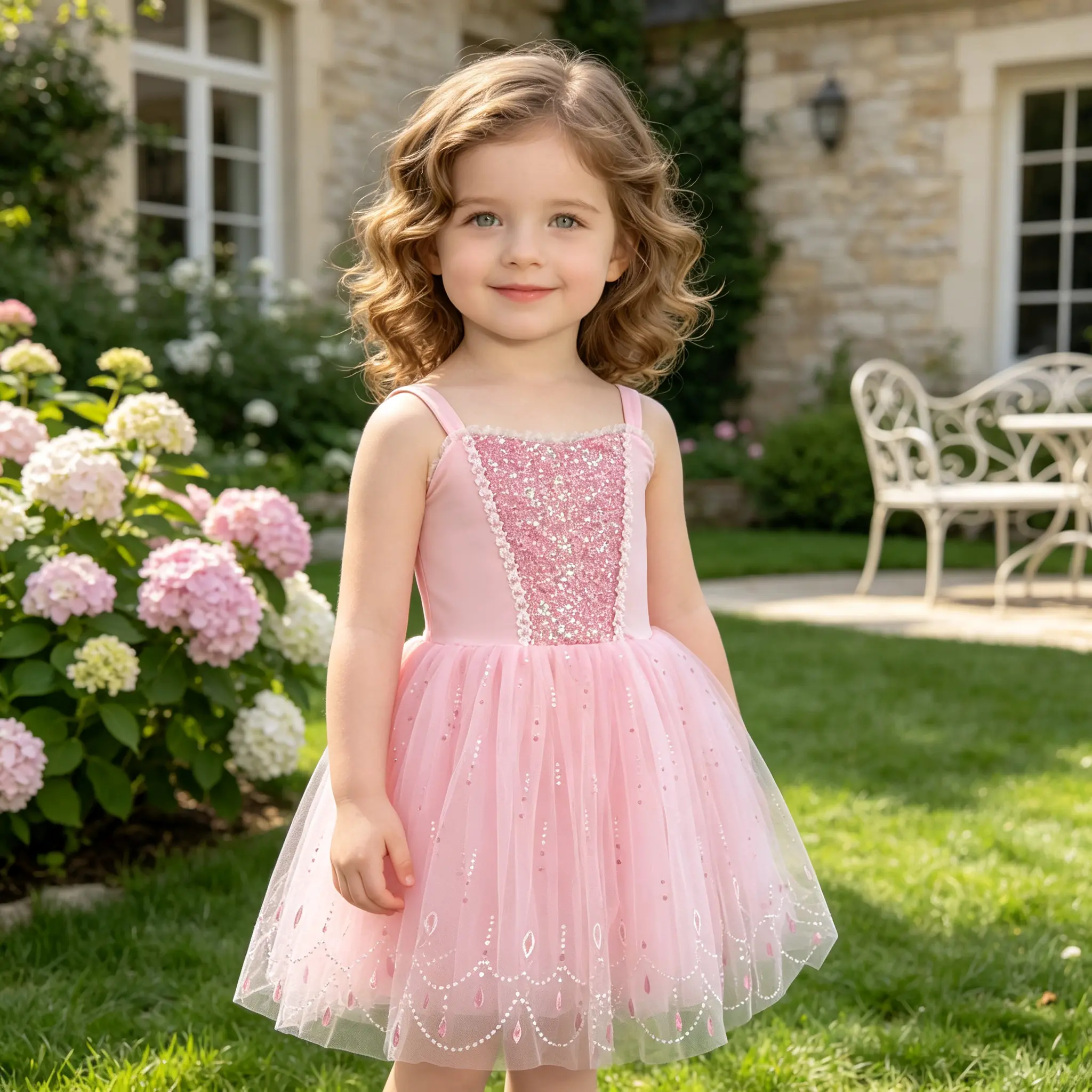 Girls' Princess Tutu Dress - Sequin Spaghetti Strap, Tulle Fabric with Lace Embroidery, Kids' Party Birthday Photoshoot Costume girl
