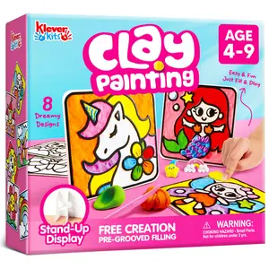Klever Kits Air Dry Clay Painting, Air Clay Kit for Kids, 8 Pre-grooved Filling and Original Designed Boards, Easy Play and Non Toxic Material, Arts and Crafts for Kids Age 4-9