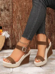 Women's Thick Sole Wedge Sandals, Buckle Shoes, Slip-On Casual Shoes for Women, Comfortable & Stylish Footwear for Daily Wear