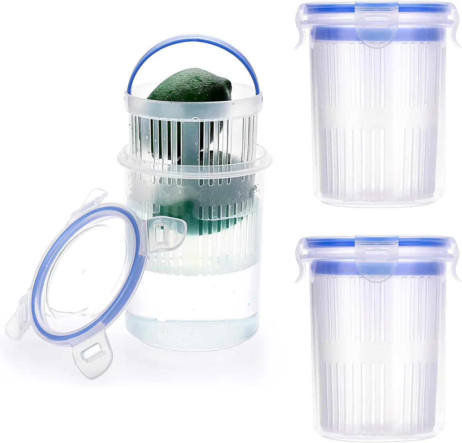 3 Pack Plastic Pickle Jar with Strainer Flip, Transparent Pickle Storage Container with Strainer Insert, Pickle Jar Juice Separator Dry Wet Separation, Pickle And Olive Container with Lock