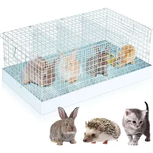 4 Hole Folding  Transport Cage, 28 x 16 x 12 in Portable  Bunny Carrier with Tray and Handles for Travel Temporary Housing, Indoor Outdoor Pet Habitat  Enclosure