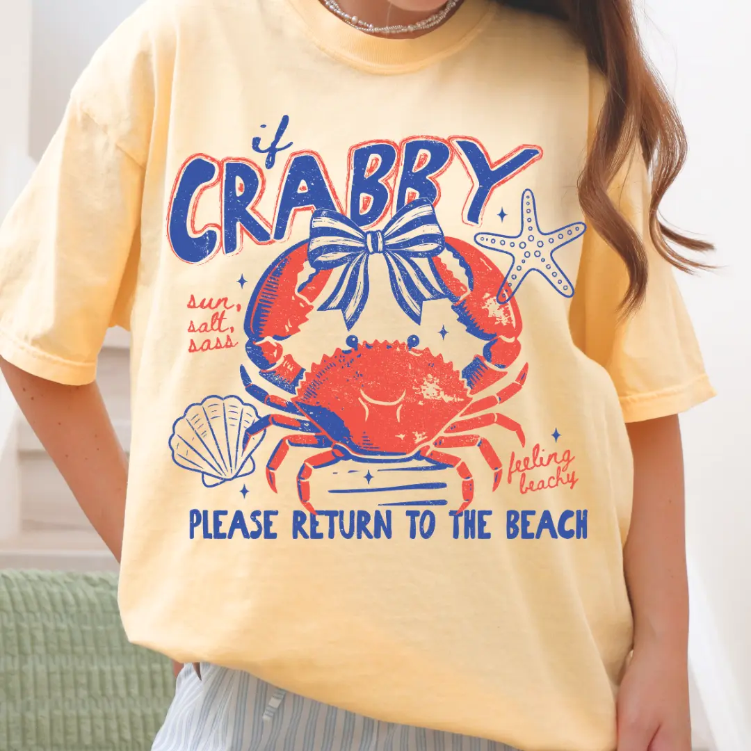 If Crabby Please Return to the Beach, Funny Beach Shirt, Crabby shirt, Womens Oversized Shirt, Comfort Colors