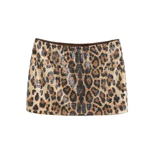 FDR  Leopard Sequin Low Waist Mini Skirt