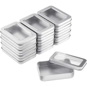 24 count Tin Box Metal Tins with  Clear Top Empty Mini Portable Small Storage Tins Case for  Candles, Candies, Gifts, Balms and Treasures, 3.4x2.4x0.8 Inch,