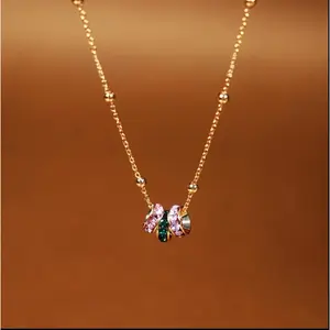 Bestseller ★ Spring Is Bright And Beautiful ★ Slim Waist Wind Chime Luck-Bringing Ice Crystal Tri-Color Necklace