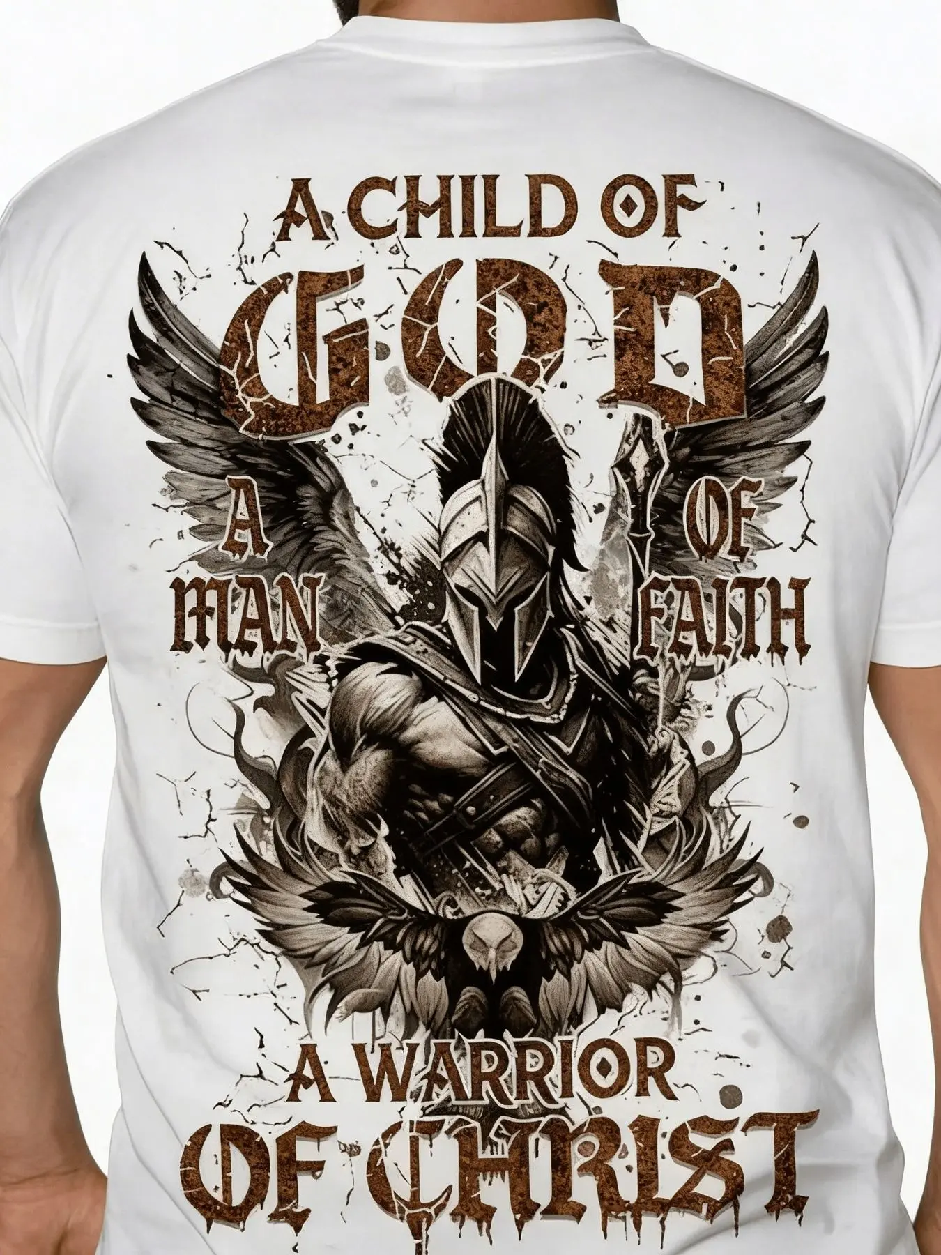 Men's T-Shirt, Christian Warrior Graphic Tee, 'Child of God for Man of Faith Warrior of Christ' Print, Ancient Armor Soldier with Wings Design, Spiritual Warfare Motif,Casual Summer Tops for Men
