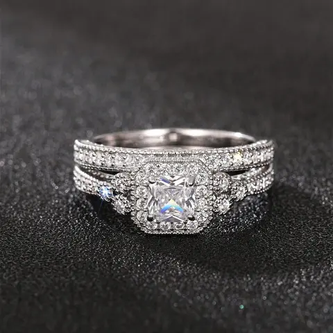 2PC/Set Gorgeous Cubic Zirconia Statement Ring For Women For Valentine's Day Gift Wedding Anniversary Party Jewelry Stackable Finger Rings Copper Rings