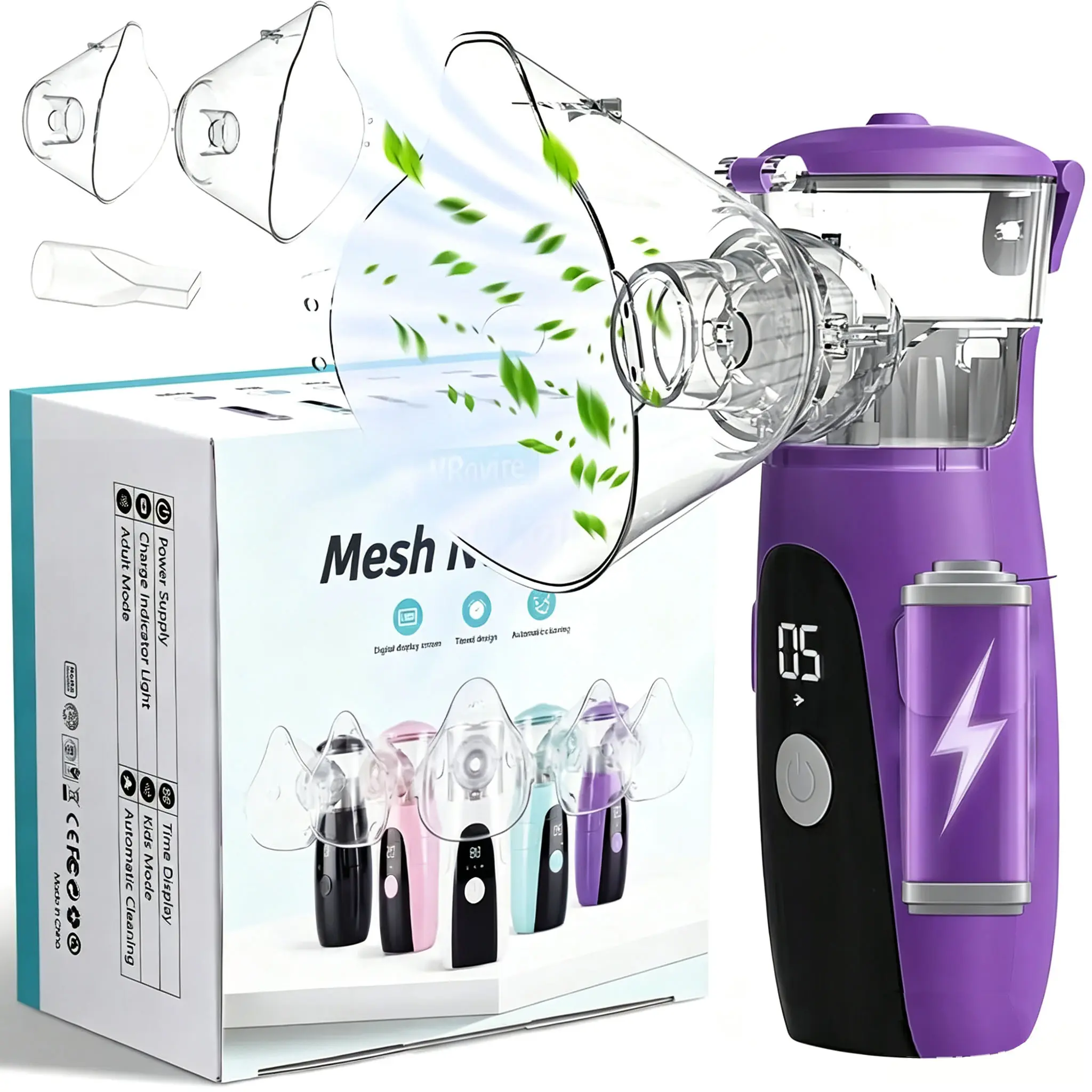 Smart Nebulizer, With Smart Digital Display, Rechargeable , Auto Clean & Dual Mode, USB-powered, Handheld Nebulizer - For Adults & Kids, Silent Operation, Easy-to-Clean Mesh, Home & Travel Breathing Needs