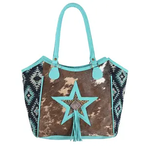 OHLAY OHV411 TOTE Upcycled Wool Embossed Hair-on Genuine Leather women bag western handbag purse