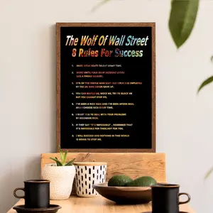 1pcs Inspirational Canvas Poster Wall Street Wolf Success Rules, Office Decor Art Print, Motivational Quotes for Entrepreneurs Students Teams