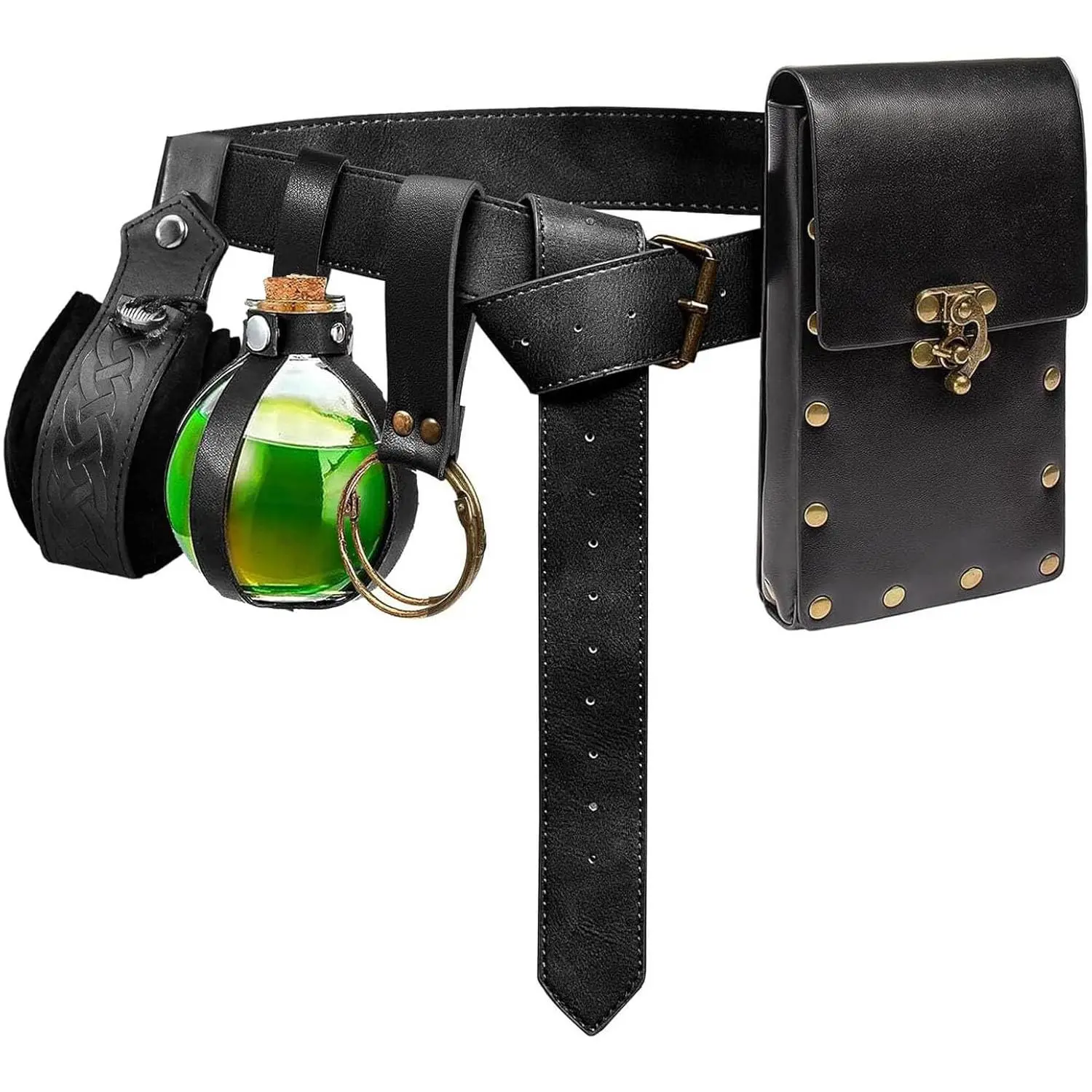Belt Pouch  Bag Fanny Pack Steampunk Phone Holder Medieval Bag Leather Belt Renaissance  Costume Accessories (Tri-Black)
