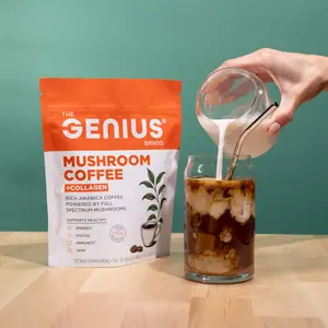 The Genius Brand Mushroom Coffee + Collagen - Daily Energy Support - Healthy Immune Function - Arabica Coffee with Cordyceps, Reishi & Lion's Mane Mushroom Blend - 10.6 oz (30 Servings)