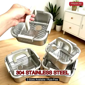 Portable Stainless Steel Food Storage Containers with Lids and Handles - Kitchen Home Organizer Storage Boxes