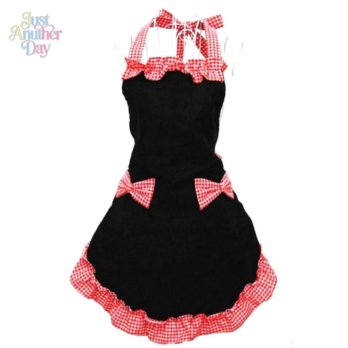 Adjustable Gingham Bow Apron with Ruffles, Cute Maid-Style Anti-Dirty Workwear for Restaurants and Florists