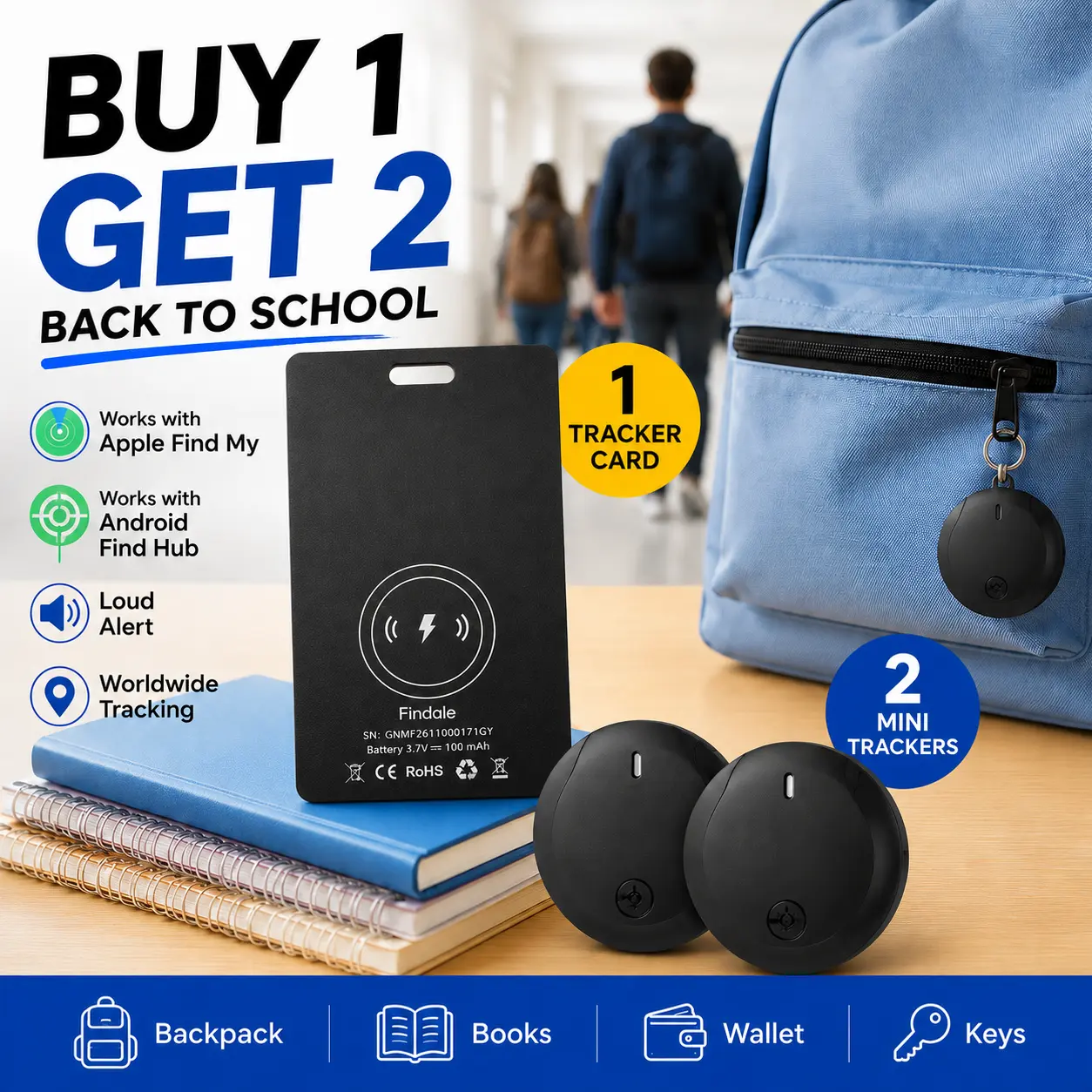 【Buy 1 Get 2 Free】GPS Tracker for book,Mini Trackers Device with Weatherproof Magnetic Case-No Monthly Fee-Best Hidden GPS Trackers,Anti-lost Device,Works with Apple Find My  Back to School Gift