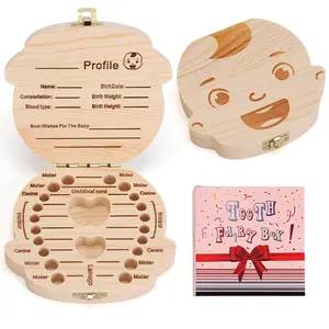 Wooden Baby Tooth Box Kids Keepsake Organizer Gift for Baby Teeth Cute Children Tooth Container with Tweezers to Keep Childhood Memory (Boy)