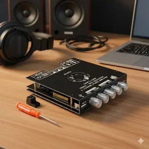 TDA7498E 160W+160W+220W Bluetooth 5.0 Amplifier Board, 2.1 Channel Home Audio System with AUX/USB, Bass Treble Knob, Subwoofer Compatible, DC15-36V for Speaker Upgrade