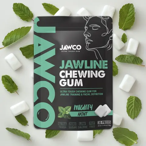 JAWCO Ultra-Tough Jawline Gum | Get a Stronger, Squarer Jawline | 15X Strength | Mighty Mint Jaw Training Facial Fitness Hard Chewing Gum (35 pieces)