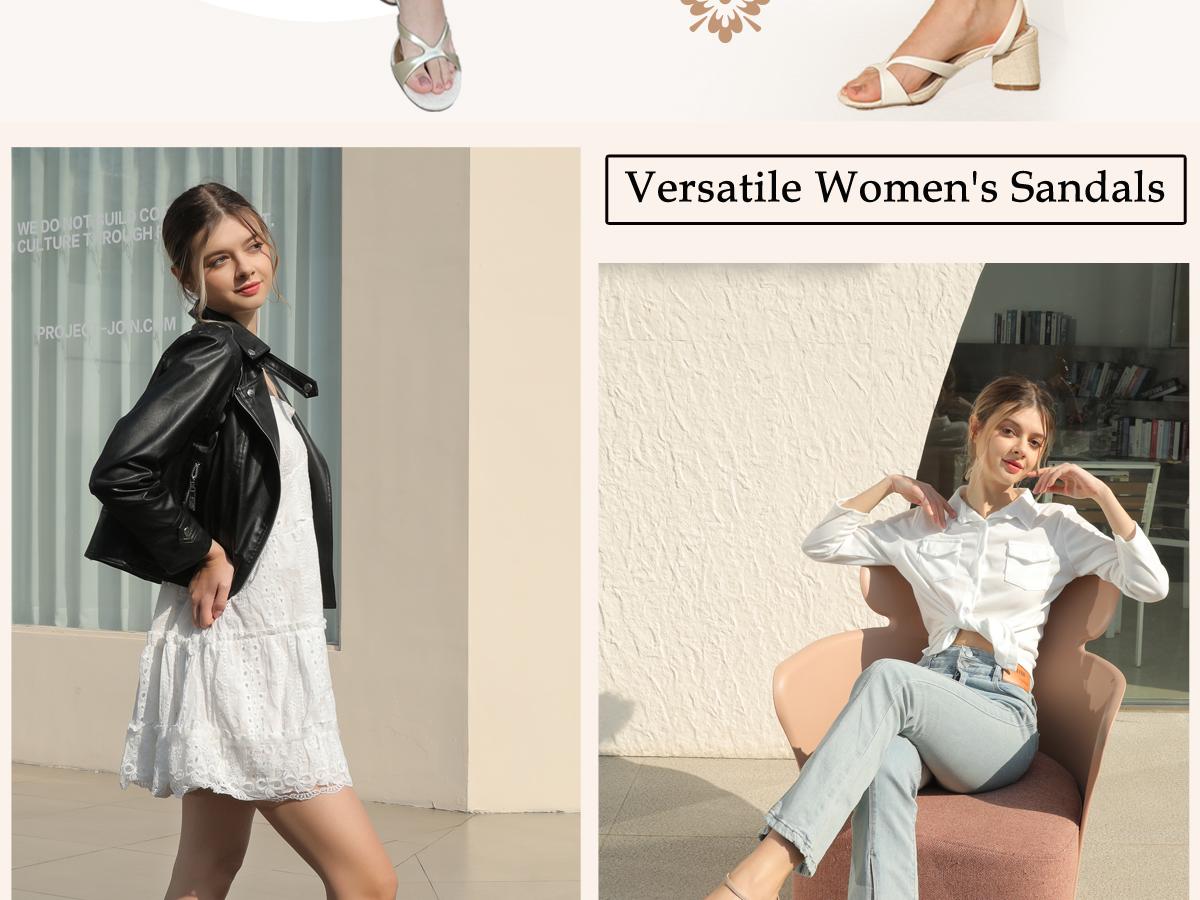 Reitoye Women's Chunky Heels Open Toe Woven Strappy Sandals Ankle Strap Low Block Heel Sandals Comfort Party Shoes