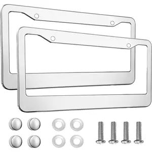2 count Chrome License Plate Frame, 2 Holes  Stainless Steel License Plate Frames, Universal  License Plate Holder for Man, Licence Plate Frame and Screws, by