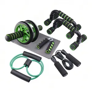 7pcs/Set Complete Ab Workout Set With Push-Up Stand, Ab Wheel, Mini Mat, Resistance Band, Jump Rope & Hand Gripper - Strengthen Core, Build Muscle, Burn, Perfect For Valentine's Day Gift