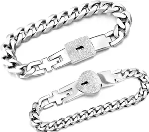 Romantic Couple Bracelets Set - Titanium Steel Heart-Shaped Love Lock & Key Design - Perfect Valentine's Day, Birthday, Christmas, Wedding, Anniversary Gift for Him and Her - Express Your Love in Style