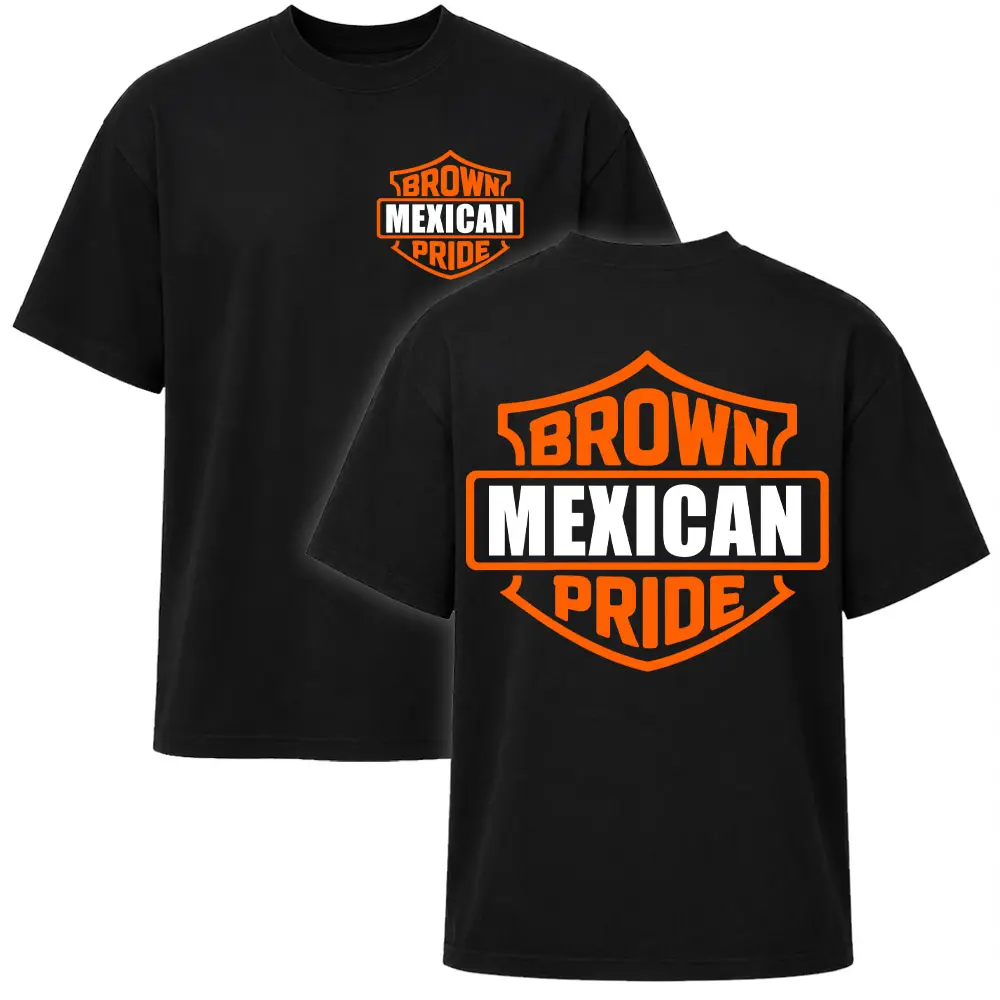 Brown Pride Graphic Shirt, Chicano Style Streetwear Top with Digital Print, Soft Cotton Loose-Fit Casual Tee in Unisex Sizes, S, M, Short Sleeve, Casual Wear, Pride Month, Loose-Fit Tee, Fades Resistant, Men's Wear, Tshirt, Brown Mexican Pride Logo