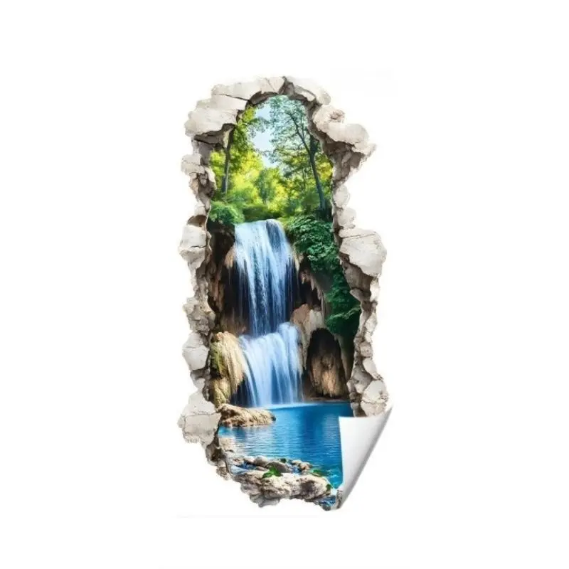 Creative Forest Waterfall Wall Sticker, Wall Decal, Decorative Sticker, Self-Adhesive PVC Vinyl, Modern Nature Design for Living Room Bedroom Office Bathroom Decor, Home Decor