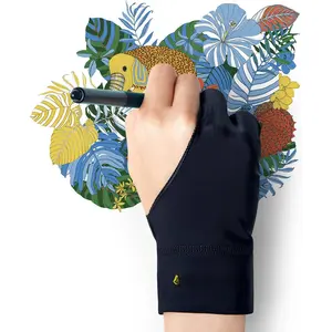 Drawing Glove, Breathable Artist Glove for Drawing Tablet, Two Fingers for Left Right Hand Black Size M