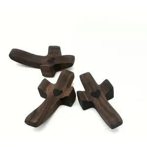 Thumb Cross Traditional Palm Raw Wood Wedding Hand Walnut Wooden Gift Stylish Religious Decor Ornament for Personal Prayer Group Activities Decoration